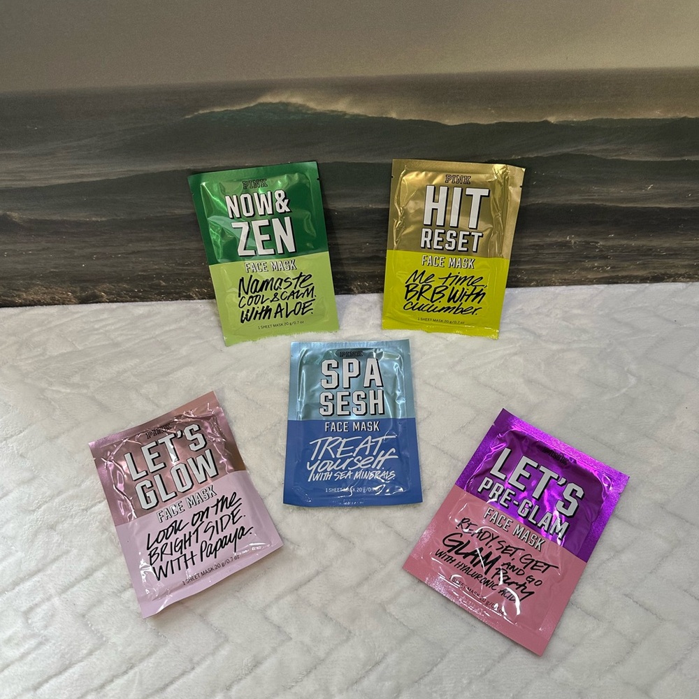 New Victorias Secret Pink 5 Facial Sheet Masks Face Mask Glam Glow Sea Zen Aloe